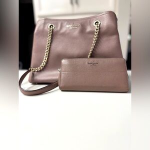 Kate Spade Brown Shoulder Bag with Gold Chain Detailing w/ Wallet